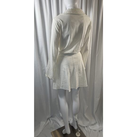 Zara Knotted Linen Blend Shell Sleeves Mini Dress, Cream, Sz: XL, 81-39 - Picture 5 of 16
